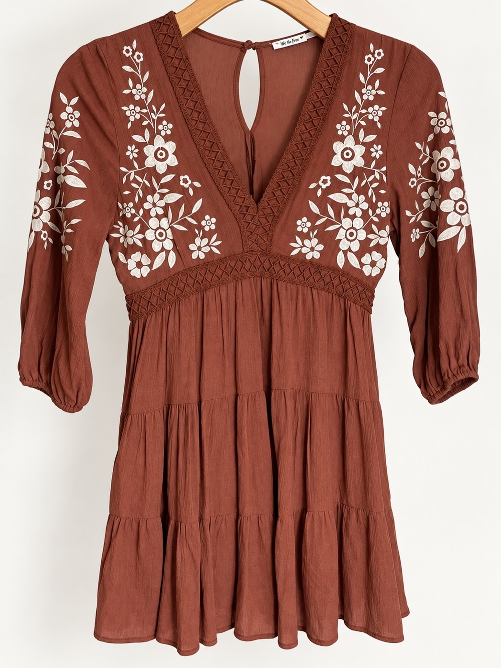 Boho Cottagecore dress, embroidered western inspired mini dress